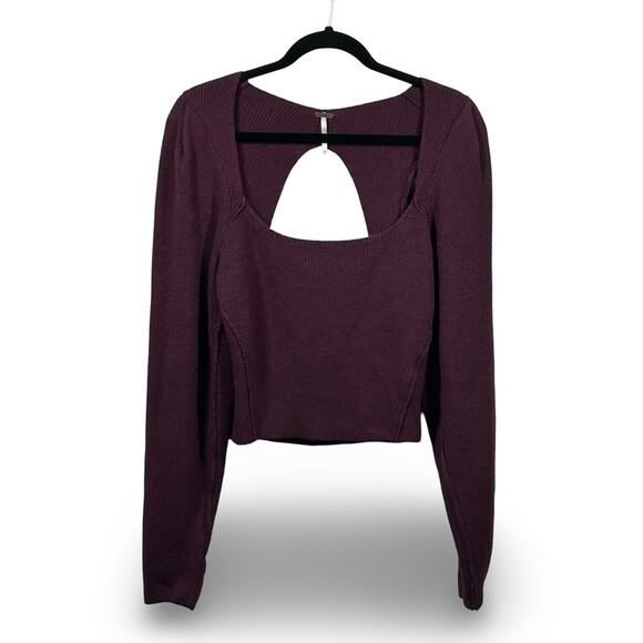 Free People Saffron Ribbed Short Crop Sweater Size XS Preppy Cutout Backless - Picture 3 of 6